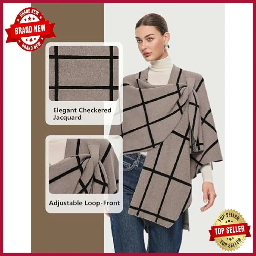 Lightweight Knit Poncho Shawl Wrap Cross Front One Size Soft Viscose - Picture 6 of 7